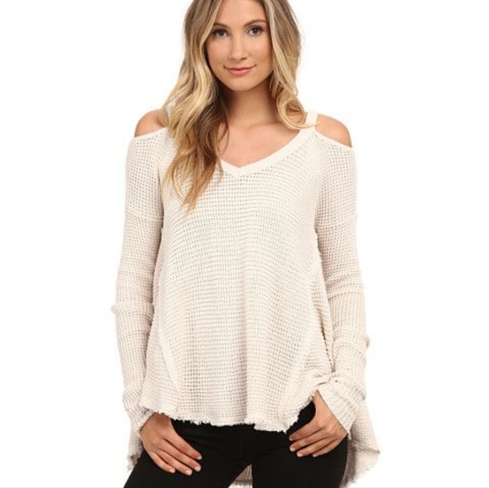 Free People Cream V-Neck Sweater